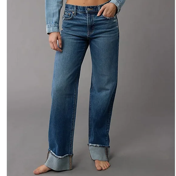 American Eagle Outfitters Mid Blue Wide Leg Jeans - Picture 1 of 6